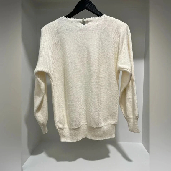 Vintage • Jaclyn Smith ivory Beaded Embroidered Sweater womens size small - Picture 8 of 11